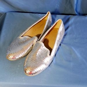 NWOT Silver Sequin Loafer Slides Flat Shoes Sz. 8.5/39